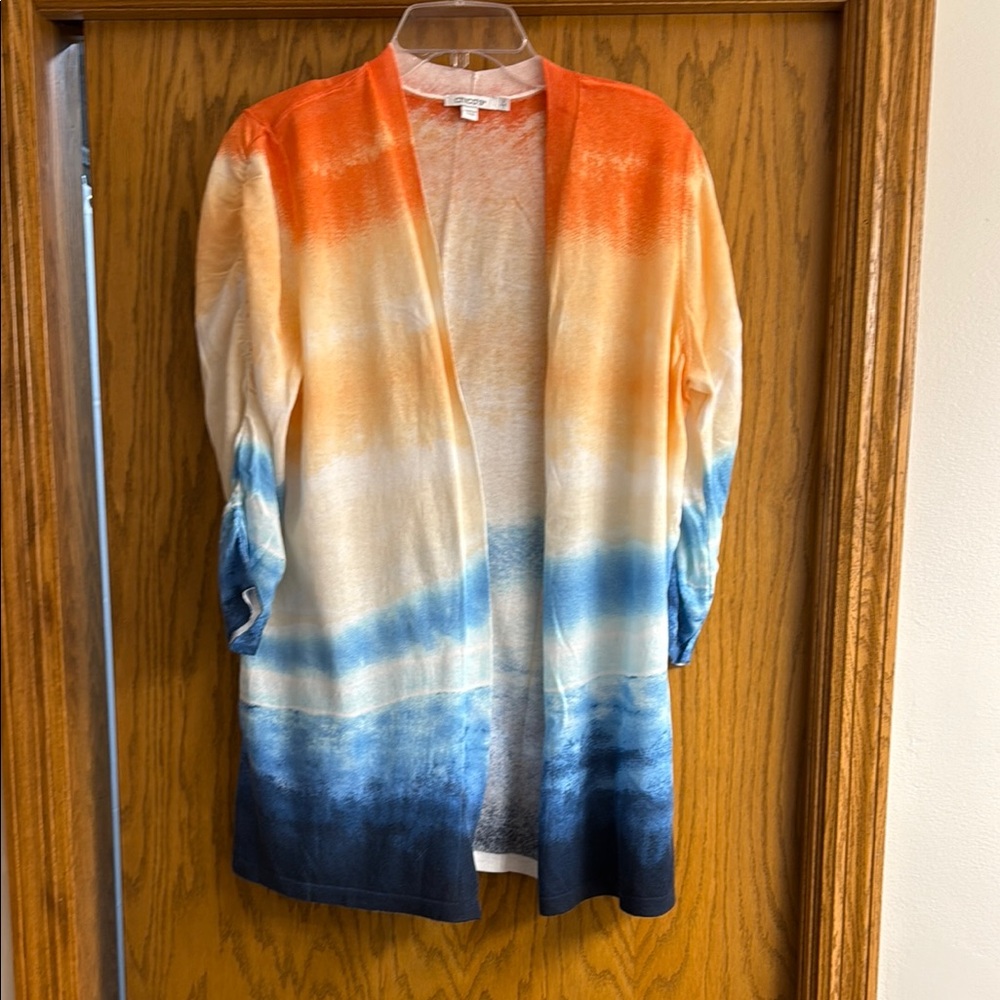 Chico's Orange and Cream Lightweight Open Front cardigan